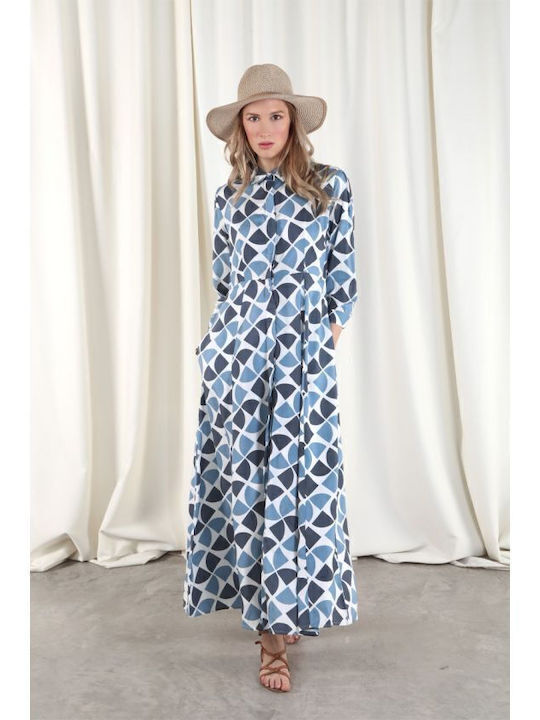 Sommer Maxi Hemdkleid mit Tränen Blau