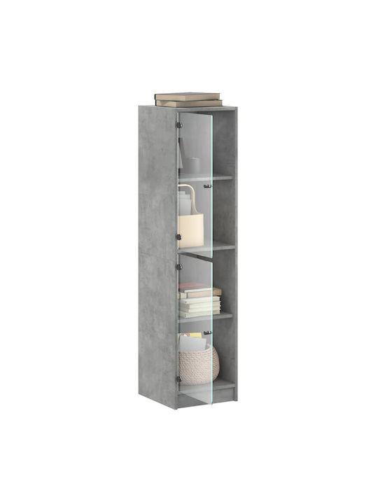 Floor-standing Living Room Display Cabinet made of Particleboard with Glass Grey 35x37x142cm