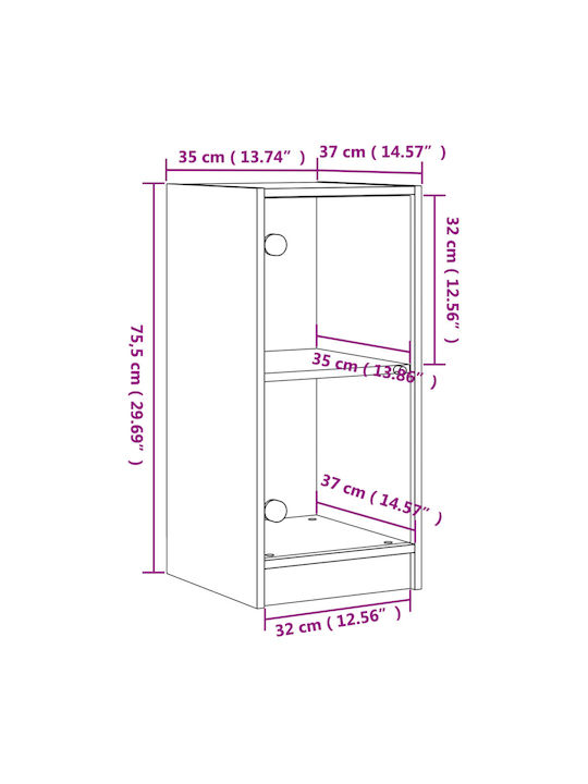 Floor-standing Living Room Display Cabinet made of Particleboard with Glass Grey 35x37x75.5cm