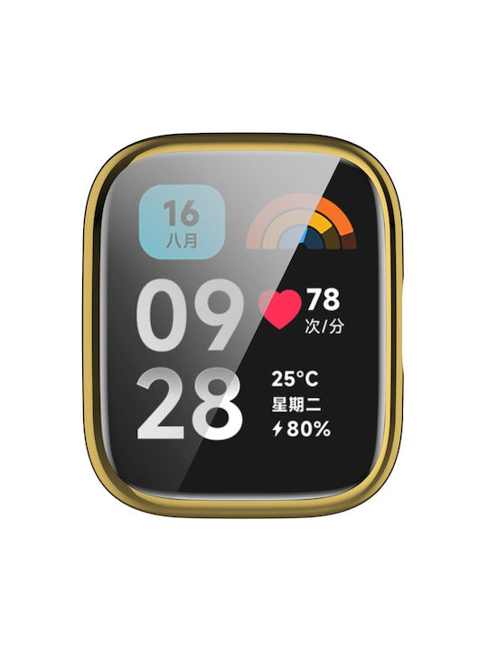 Пластмасов Калъф със Стъкло в Златист цвят за Redmi Watch 3 Active - Часовник Redmi Watch 3 Active