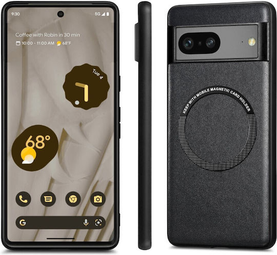 Umschlag Rückseite Leder / Synthetisches Leder / Silikon Schwarz (Google Pixel 7a)