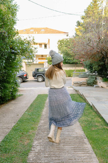 Pom Pom Beanie Unisex Σκούφος Πλεκτός σε Γκρι χρώμα