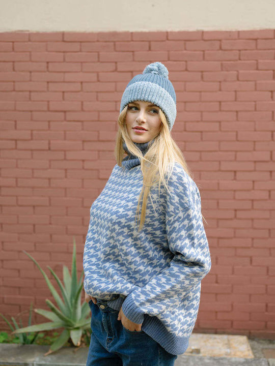Pom Pom Beanie Unisex Beanie Gestrickt in Blau Farbe