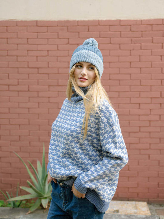 Pom Pom Beanie Unisex Beanie Gestrickt in Blau Farbe