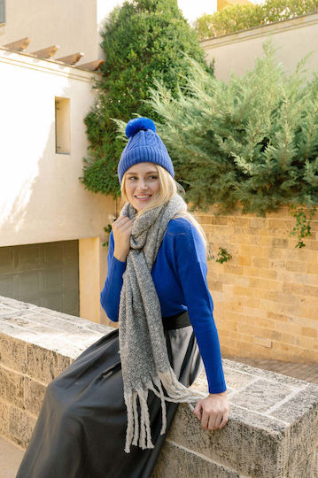 Pom Pom Beanie Unisex Beanie Gestrickt in Blau Farbe
