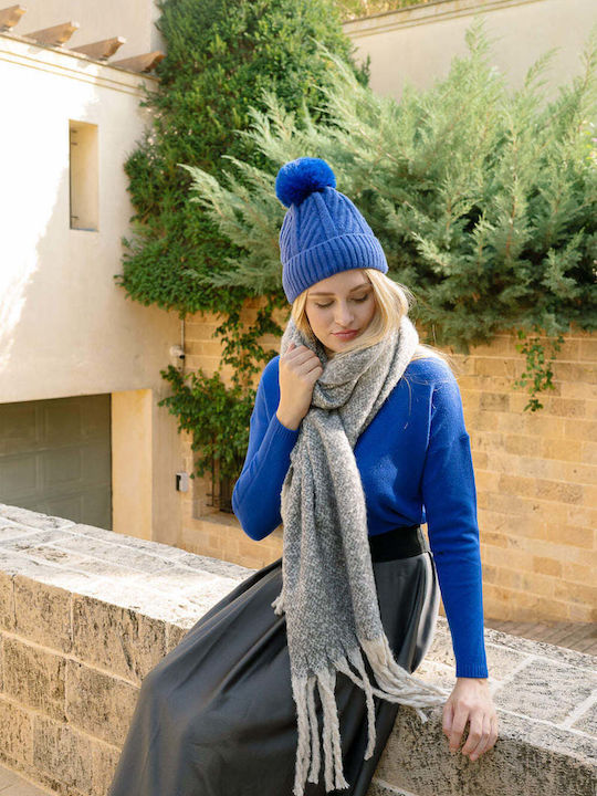 Pom Pom Beanie Unisex Beanie Gestrickt in Blau Farbe