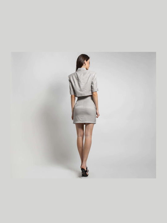 Fashioncore Κοντό Γυναικείο Σακάκι Γκρι Fashioncore Κοντό Γυναικείο Σακάκι Γκρι