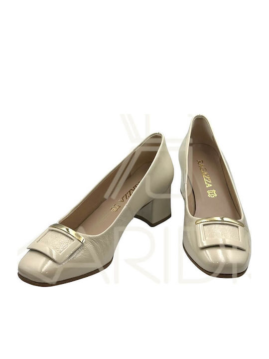 Leder Pumps mit Chunky flachem Absatz Beige