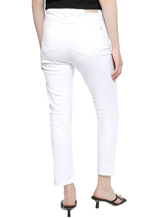 MORE & MORE High Waist Women's Jean Trousers with Rips White