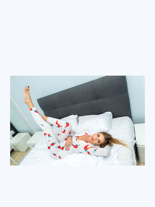 Winter Damen Einteiliger Pyjama Weiß