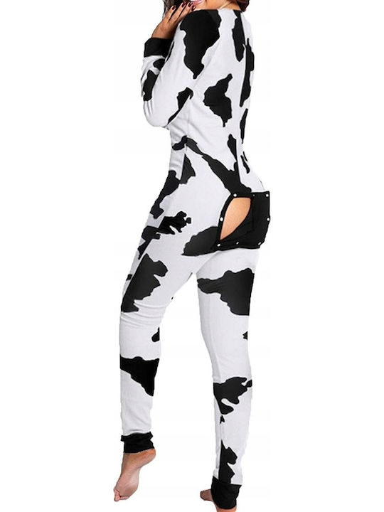 Winter Damen Einteiliger Pyjama Weiß