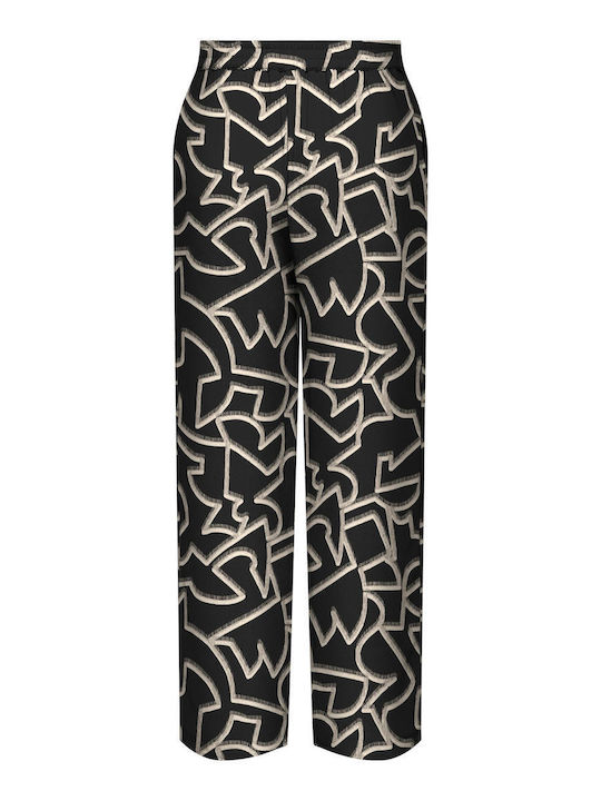 Only Life Women's Fabric Trousers in Palazzo Fit Black