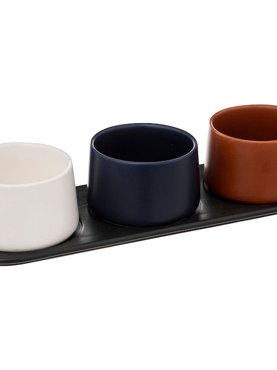 Secret de Gourmet Ceramic Dessert Divided Serving Plate with 3 Slots Black Ø6.5cmxY10.5cm 7x31x10.5cm 4pcs