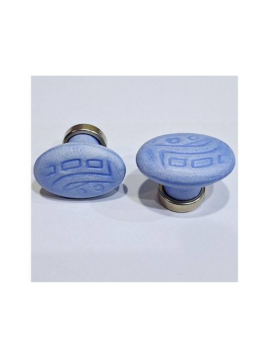 Premier Kids Knob Furniture made of Zamak & Metallic & Porcelain in Blue Color 35mm (Center Distance 25mm) 11780-000-ARG1 1pcs