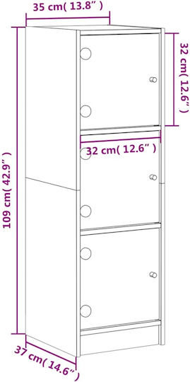 Wall Living Room Display Cabinet made of Particleboard with Glass Grey 35x37x109cm