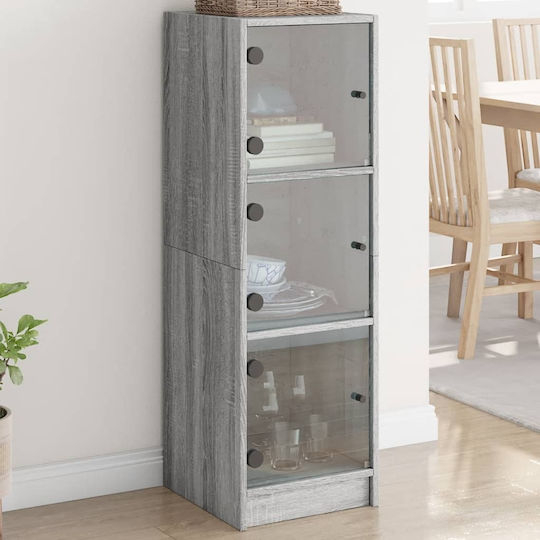 Wall Living Room Display Cabinet made of Particleboard with Glass Grey 35x37x109cm