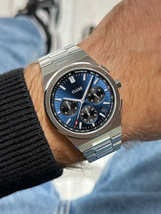 Cluse Vigoureux Men's Watch 40mm Chronograph Battery with Stainless Steel Bracelet Silver