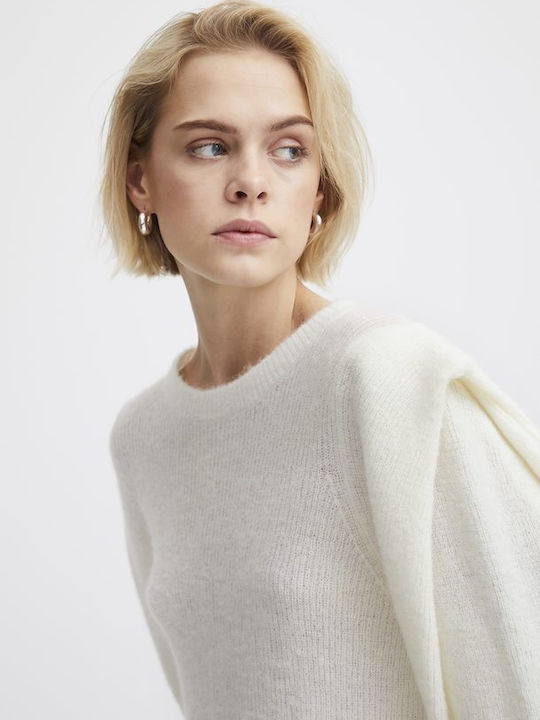 Damen Langarm Pullover Wolle Weiß
