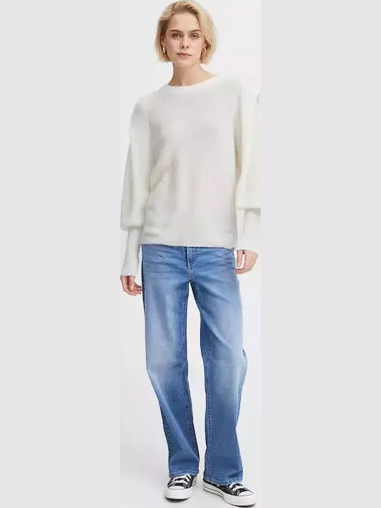 Damen Langarm Pullover Wolle Weiß