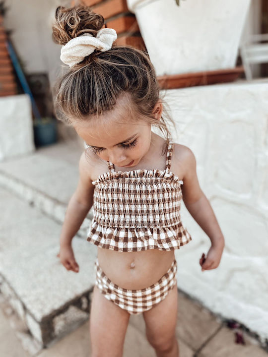 Lil' Atelier Costum de baie pentru copii Bikini Brown Plaid