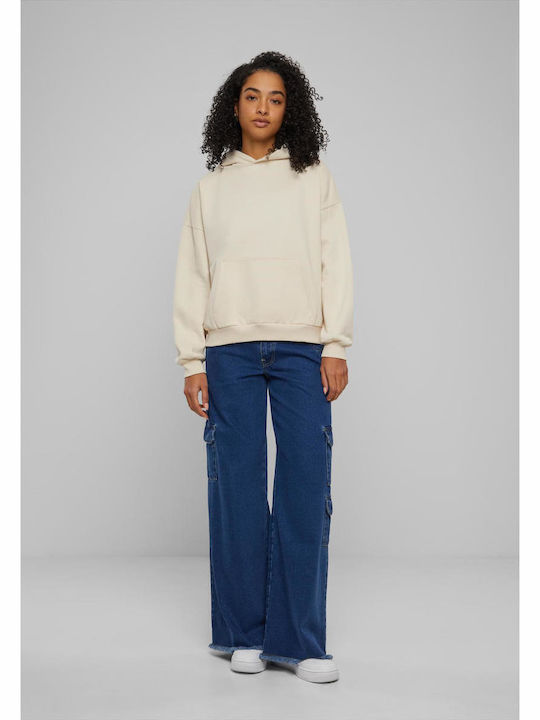 Long Women's Sweatshirt Hooded Whitesand