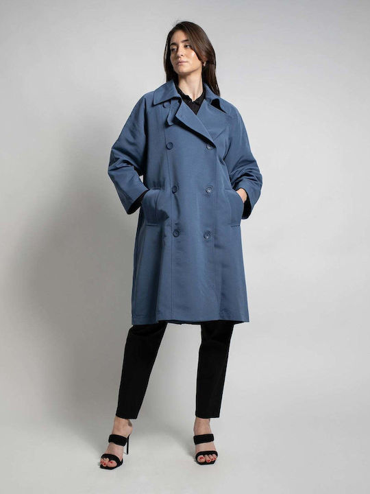 Дамска Син Тренчкот Oversized
