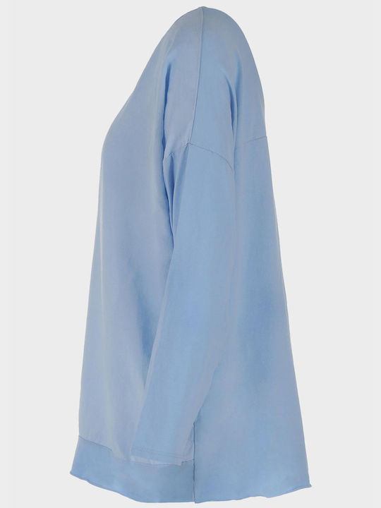 G Secret Women's Summer Blouse Long Sleeve with V Neckline Blue