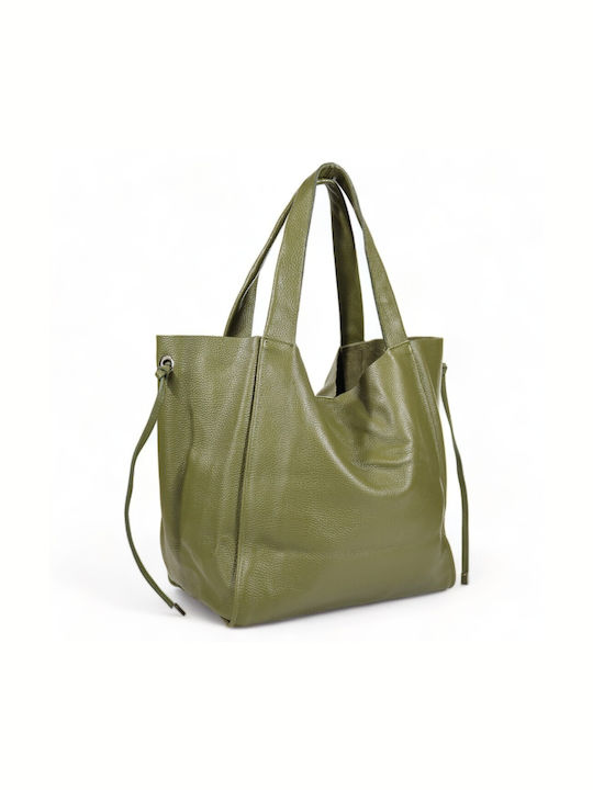 Leather Women's Shopper Bag Khaki