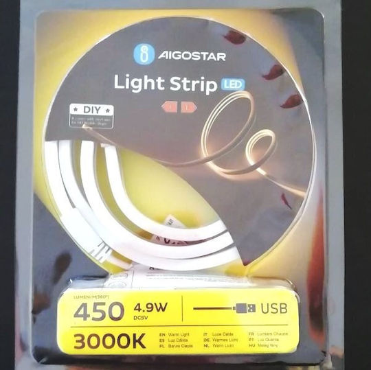 Aigostar LED Strip USB 5V Warm White Light 1m with Power Supply