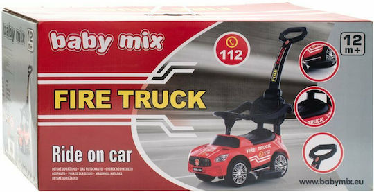 BabyMix Pompier Mașină Ride On Cu Mâner Pentru Părinți Pentru 12+ Luni Roșie
