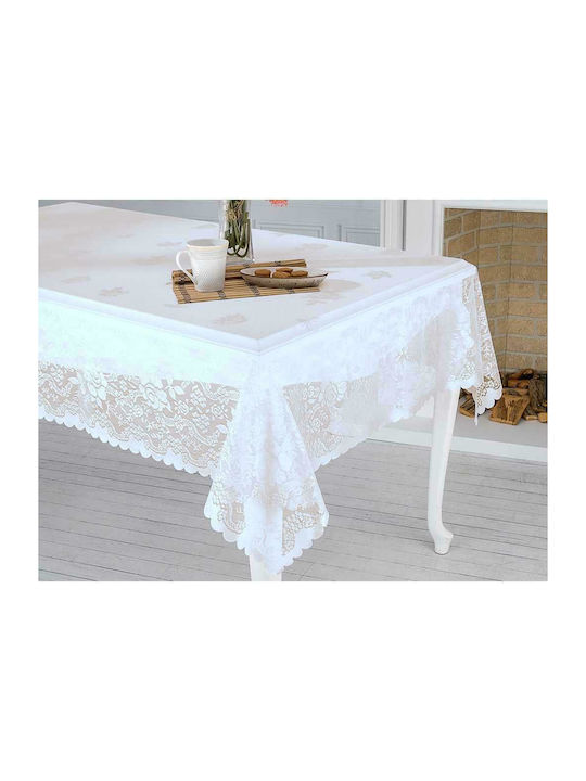 Linea Home Roses Polyester Lace Tablecloth Λευκό 140x180cm