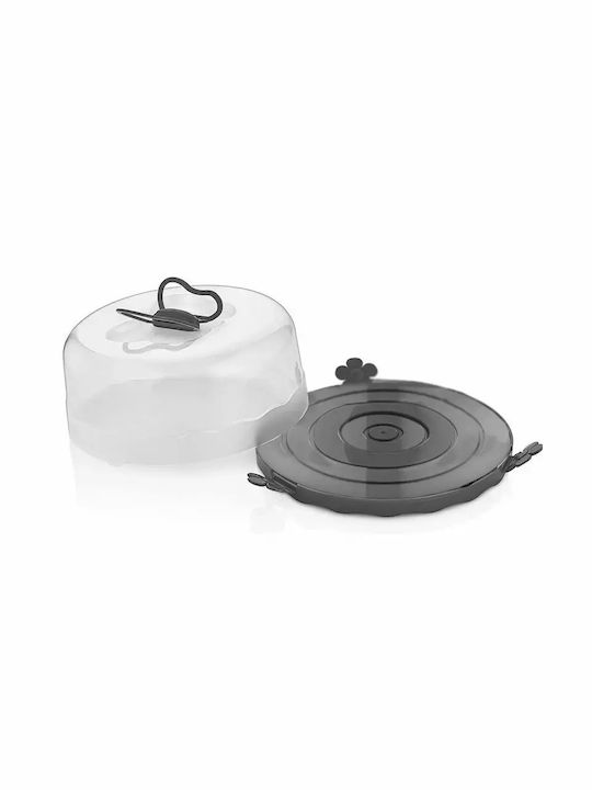 Gray Plastic Cake Stand with Lid Qlux 24x24x13.3cm