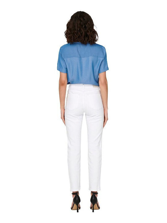 Only High Waist Women's Jean Trousers in Straight Line White
