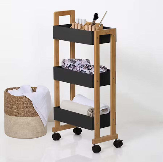 5Five Τρόλεϊ Κουζίνας Ξύλινο 3 Θέσεων Μαύρο 41x20x80cm
