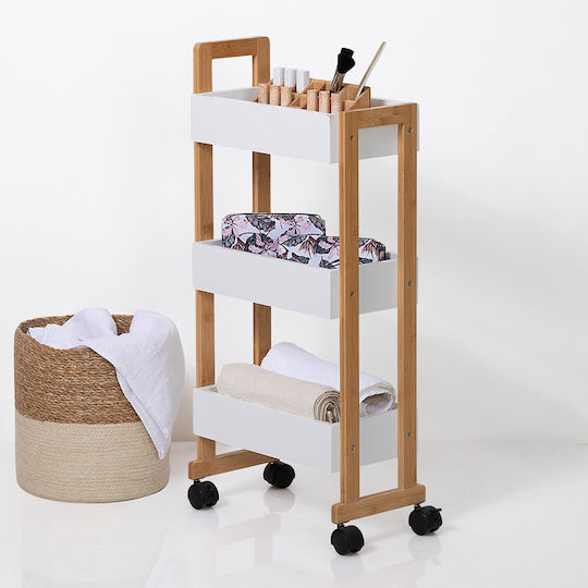 5Five Natureo Τρόλεϊ Κουζίνας Ξύλινο 3 Θέσεων Λευκό 41x20x80cm