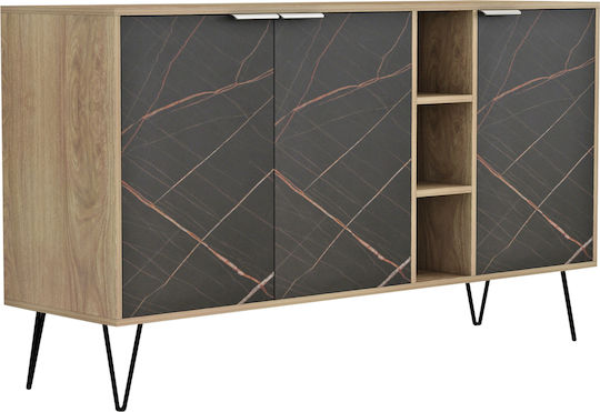 Sideboard Carbon Holz Schwarz - Schwarz Marmor 142x40x83cm