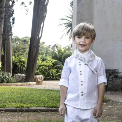 Baby Bloom Boys Linen Baptism Suit 4pcs White