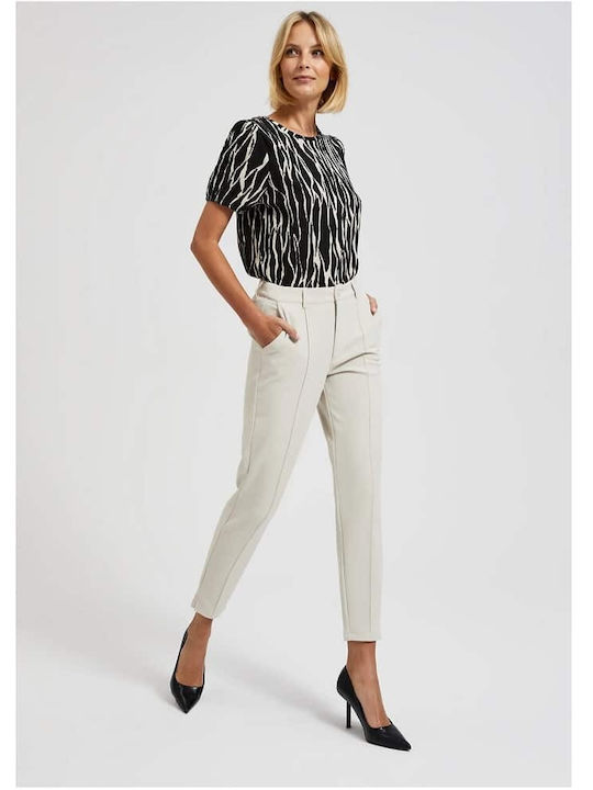 Women's High-waisted Fabric Trousers Beige