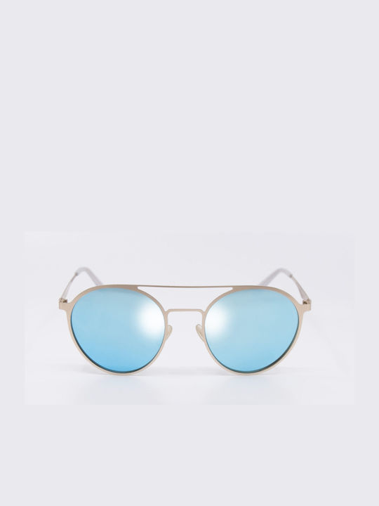 Monte Como Sunglasses with Gold Metal Frame and Light Blue Mirror Lens YX010 C2