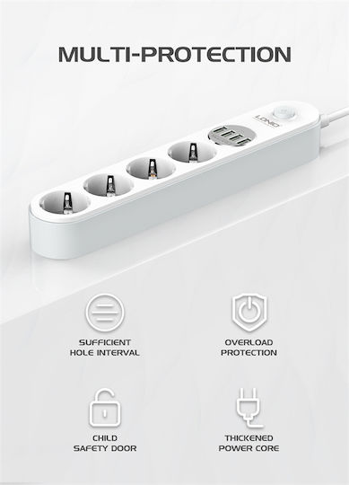 Ldnio Power Strip with Surge Protection 4 Positions with 4 USB-A, Switch and Cable 2m