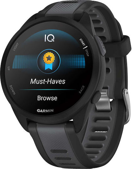 Garmin Forerunner 165 Music 43mm Waterproof Smartwatch with Heart Rate Monitor (Black/Slate Gray)