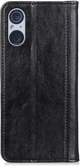 Brieftasche Leder / Silikon Schwarz (Xperia 5 V)