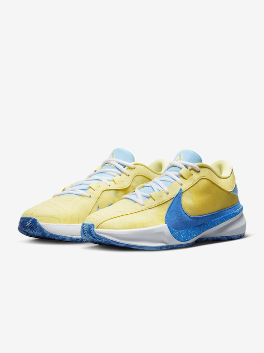 Nike Zoom Freak 5 Niedrig Basketballschuhe Soft Yellow / White / Light Laser Orange / Light Photo Blue