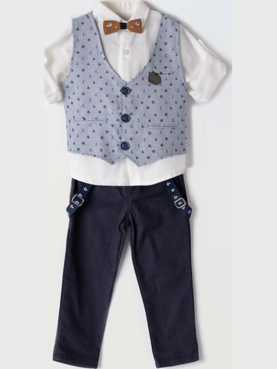 Hashtag Baptism Suit With Vest For Boy Navy Blue 3 Pieces