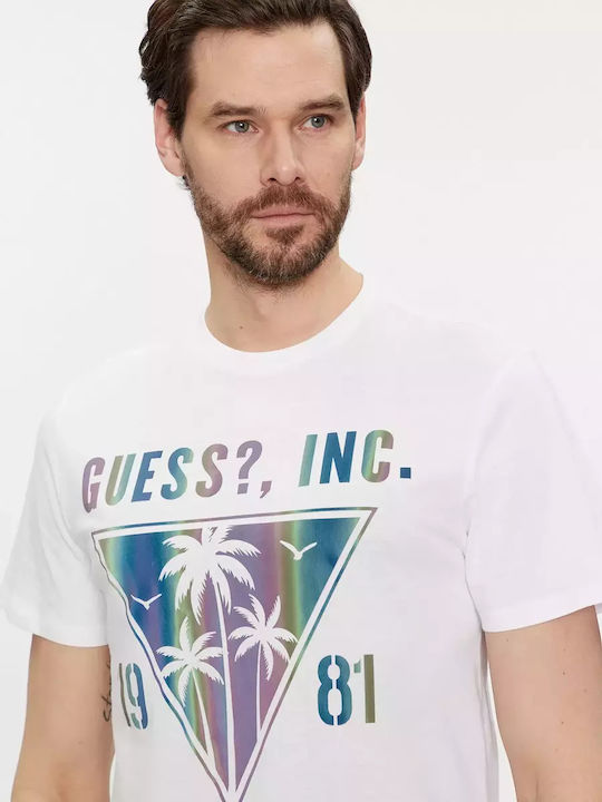 Guess T-shirt Bărbătesc cu Mânecă Scurtă Alb