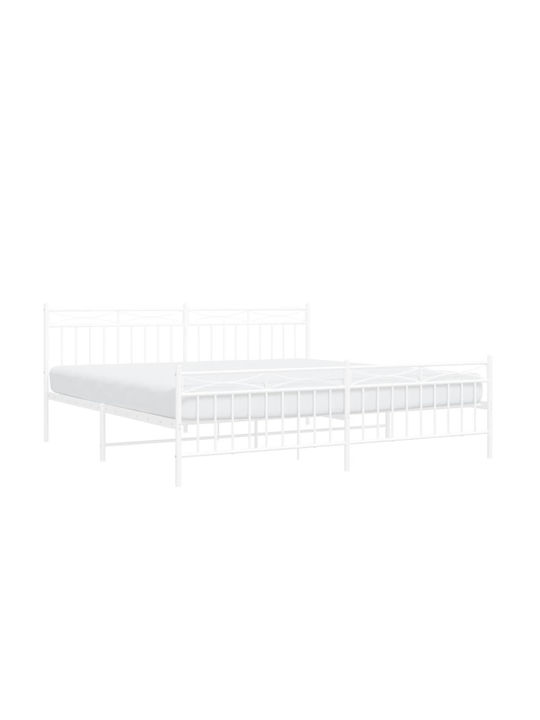King Size Metal Bed White with Slats for Mattress 193x203cm