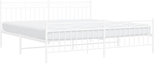 Метално Легло King Size Бяло с Дъски за Матрак 193x203см