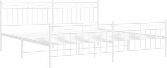 Метално Легло King Size Бяло с Дъски за Матрак 193x203см