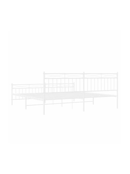 King Size Metal Bed White with Slats for Mattress 193x203cm