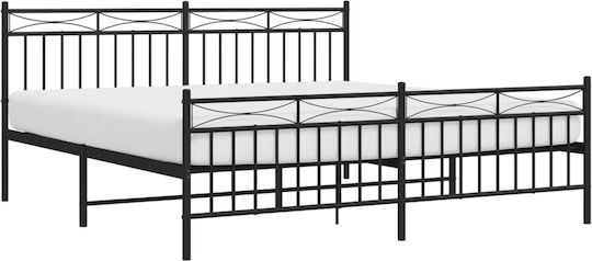Pat King Size Metalic Negru cu Lamele pentru Saltea 183x213cm